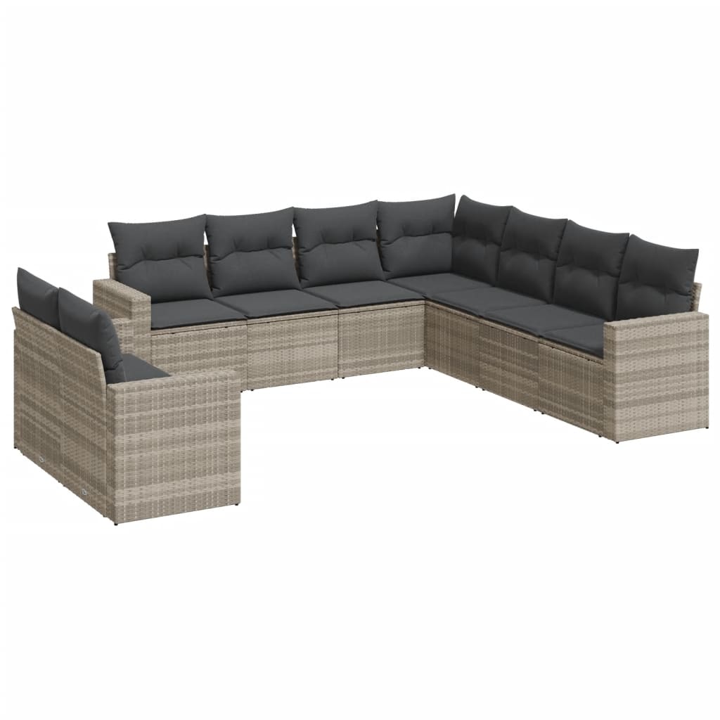 9 részes világosszürke polyrattan kerti ülőgarnitúra párnával 2