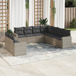 9 részes világosszürke polyrattan kerti ülőgarnitúra párnával
