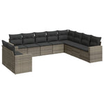 10 részes szürke polyrattan kerti ülőgarnitúra párnákkal 2