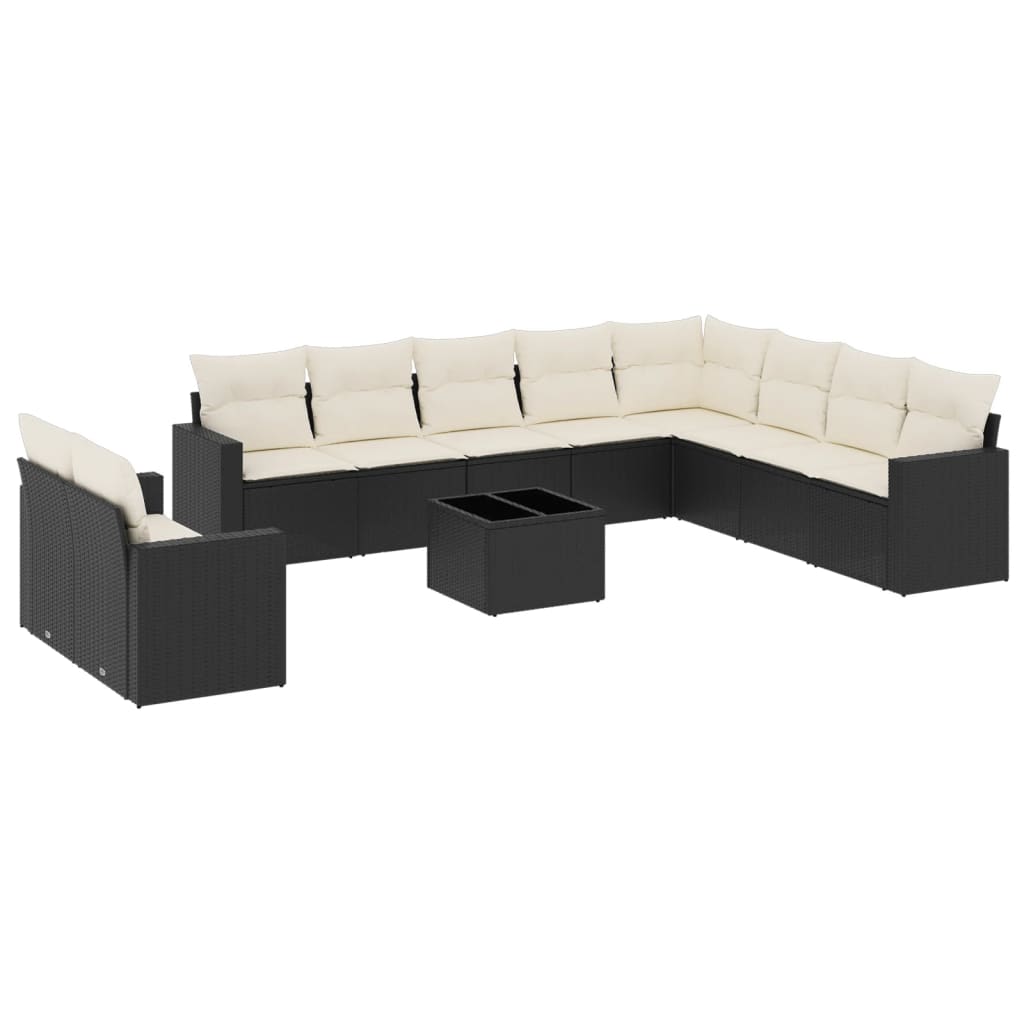 11 részes fekete polyrattan kerti ülőgarnitúra párnákkal 2