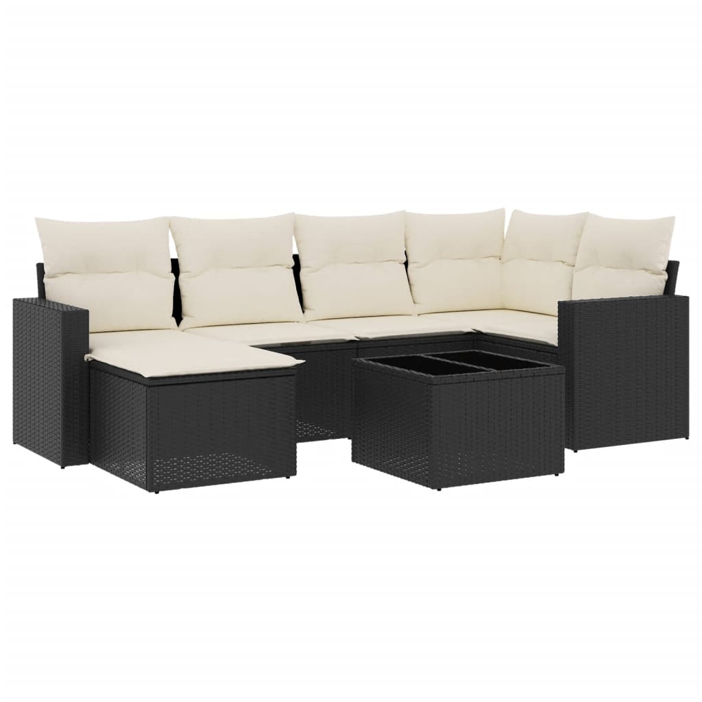 7 részes fekete polyrattan kerti ülőgarnitúra párnával 2