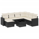 8 részes fekete polyrattan kerti ülőgarnitúra párnákkal 2