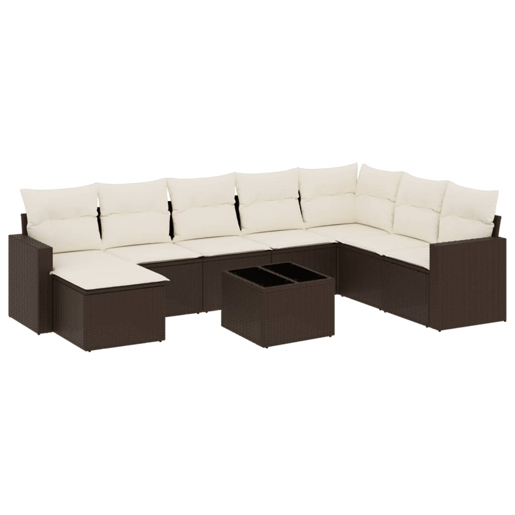 9 részes barna polyrattan kerti ülőgarnitúra párnákkal 2