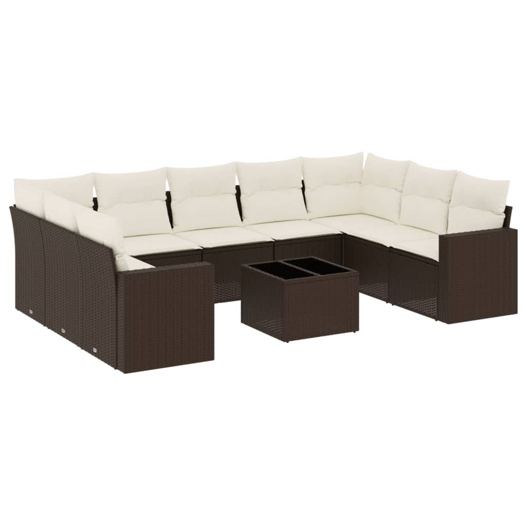 10 részes barna polyrattan kerti ülőgarnitúra párnákkal 2
