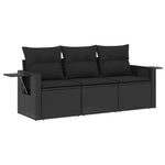 3 részes fekete polyrattan kerti ülőgarnitúra párnával 2