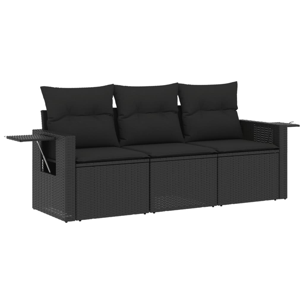 3 részes fekete polyrattan kerti ülőgarnitúra párnával 2