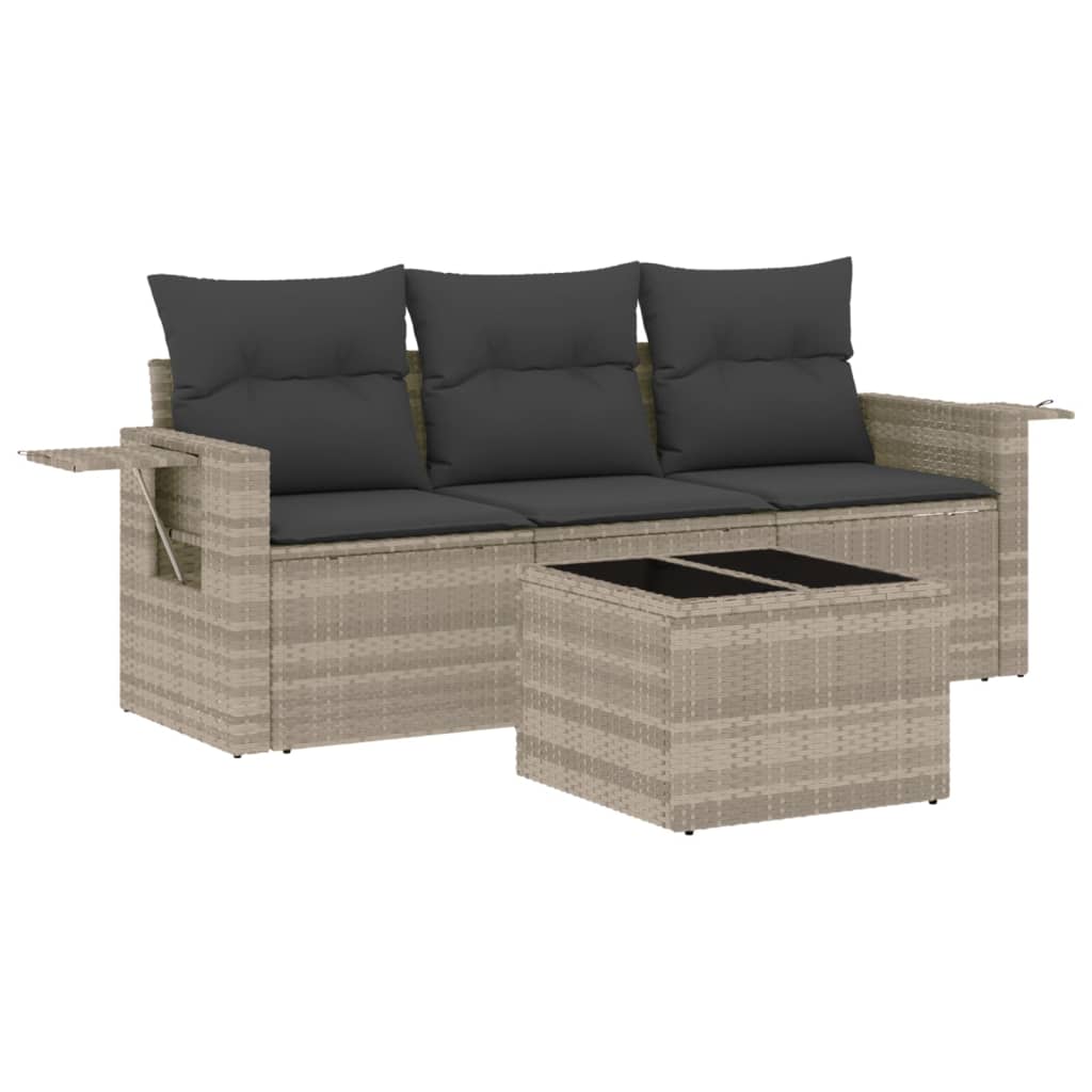 4 részes világosszürke polyrattan kerti ülőgarnitúra párnákkal 2
