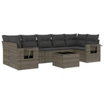 8 részes szürke polyrattan kerti ülőgarnitúra párnákkal 2