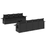 9 részes fekete polyrattan kerti ülőgarnitúra párnákkal 2