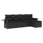 5 részes fekete polyrattan kerti kanapészett párnákkal 2