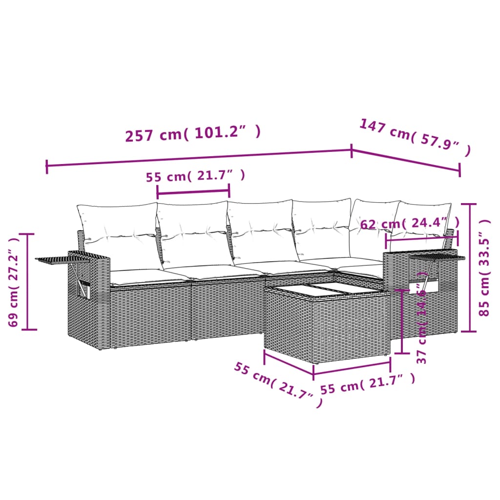 6 részes bézs polyrattan kerti ülőgarnitúra párnával 3