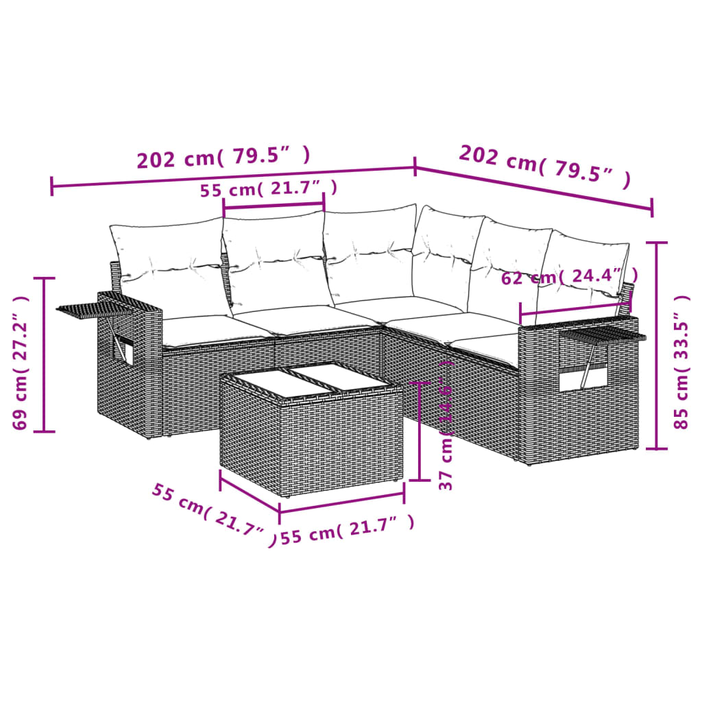 6 részes bézs polyrattan kerti ülőgarnitúra párnával 3