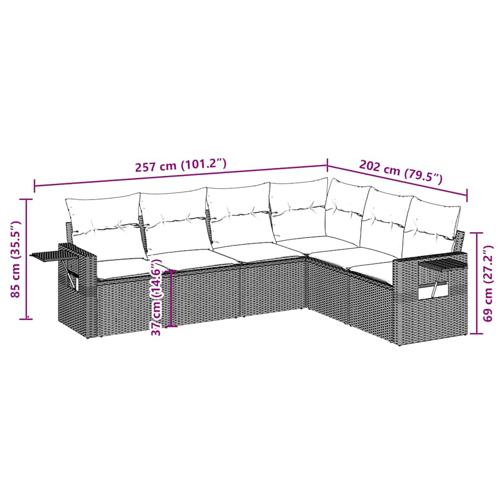 6 részes barna polyrattan kerti ülőgarnitúra párnával 3