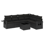 7 részes fekete polyrattan kerti ülőgarnitúra párnával 2