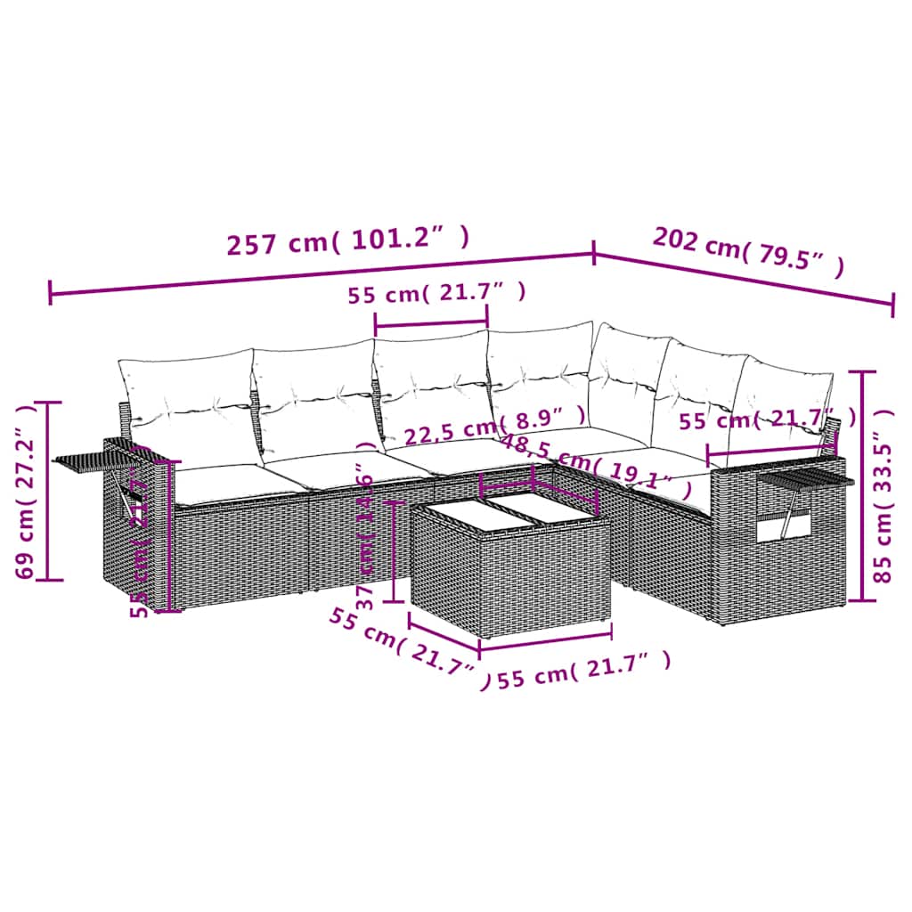 7 részes fekete polyrattan kerti ülőgarnitúra párnával 3