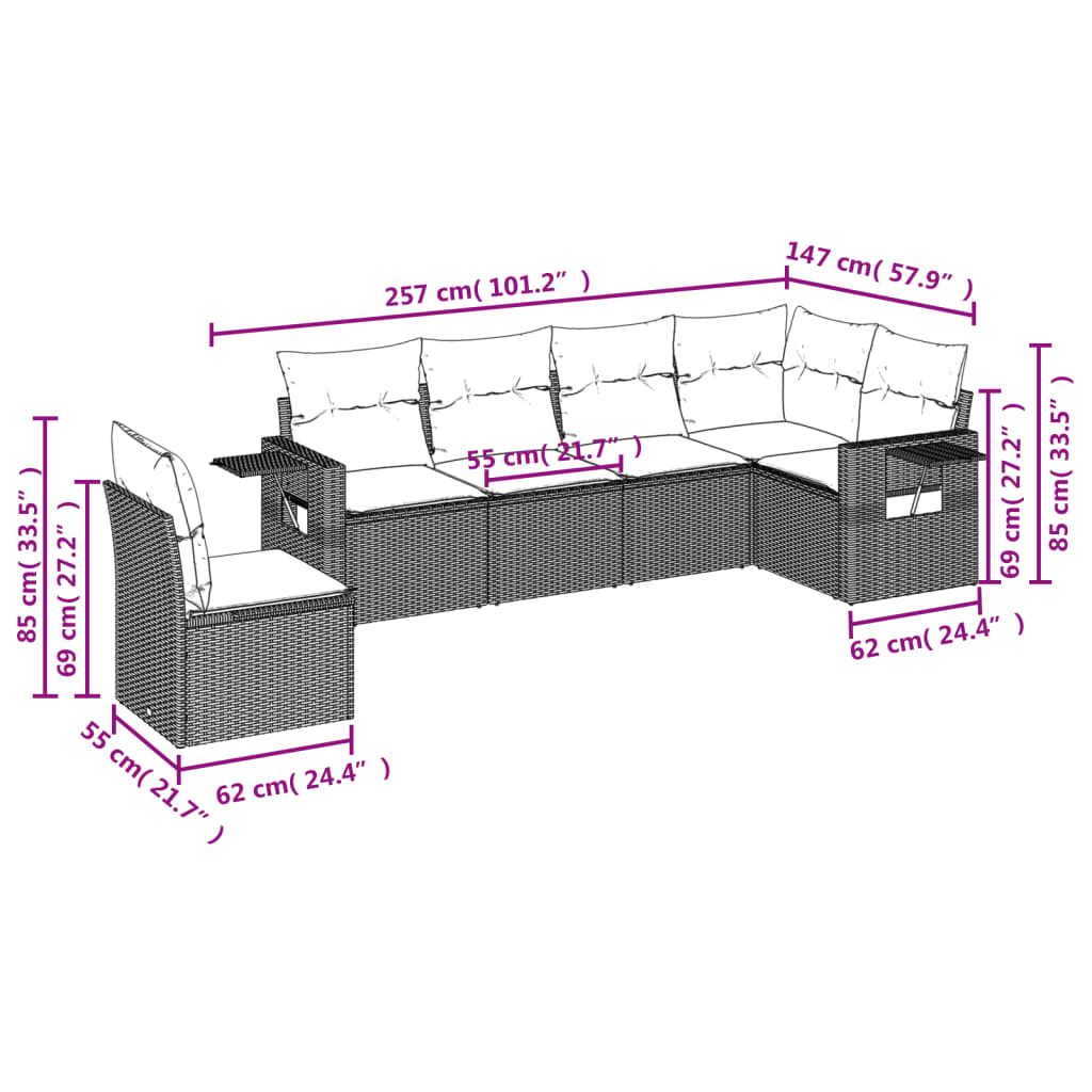 6 részes szürke polyrattan kerti ülőgarnitúra párnákkal 3
