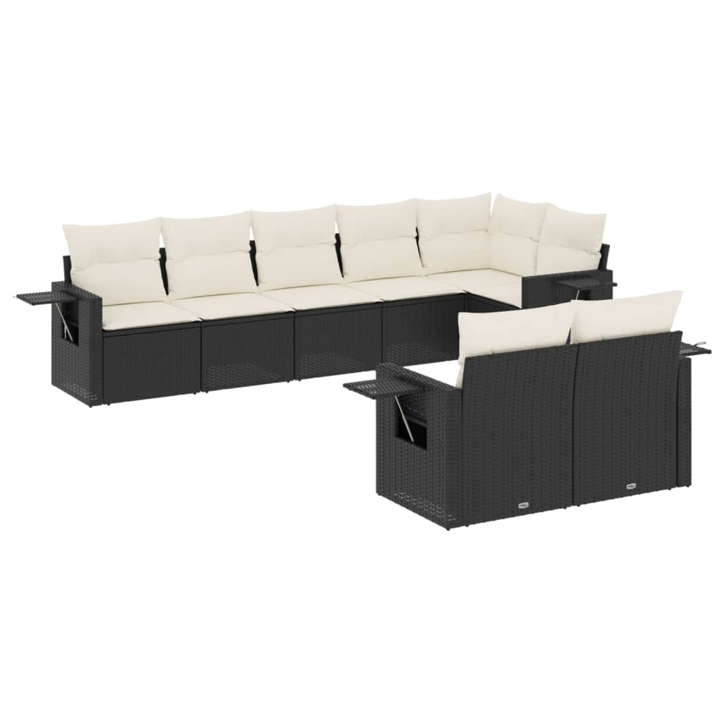 8 részes fekete polyrattan kerti ülőgarnitúra párnákkal 2