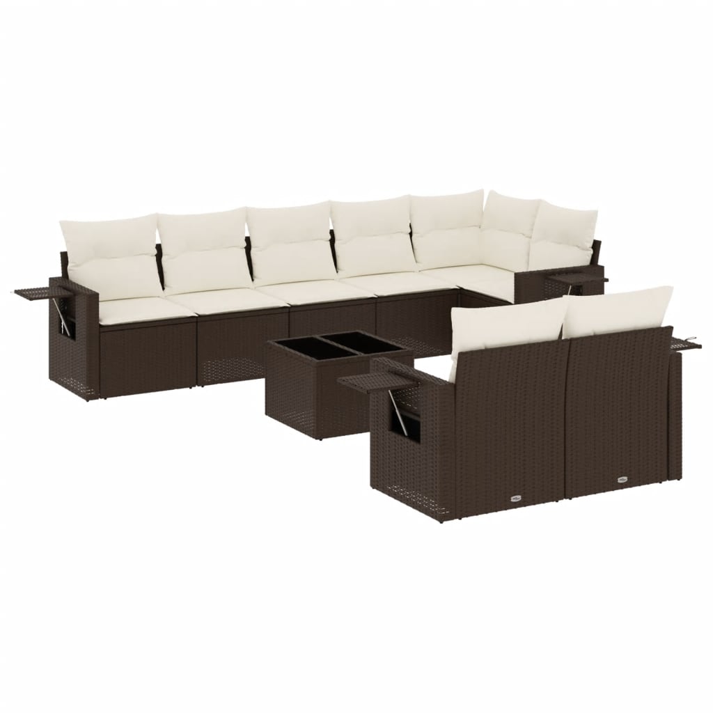 9 részes barna polyrattan kerti ülőgarnitúra párnákkal 2