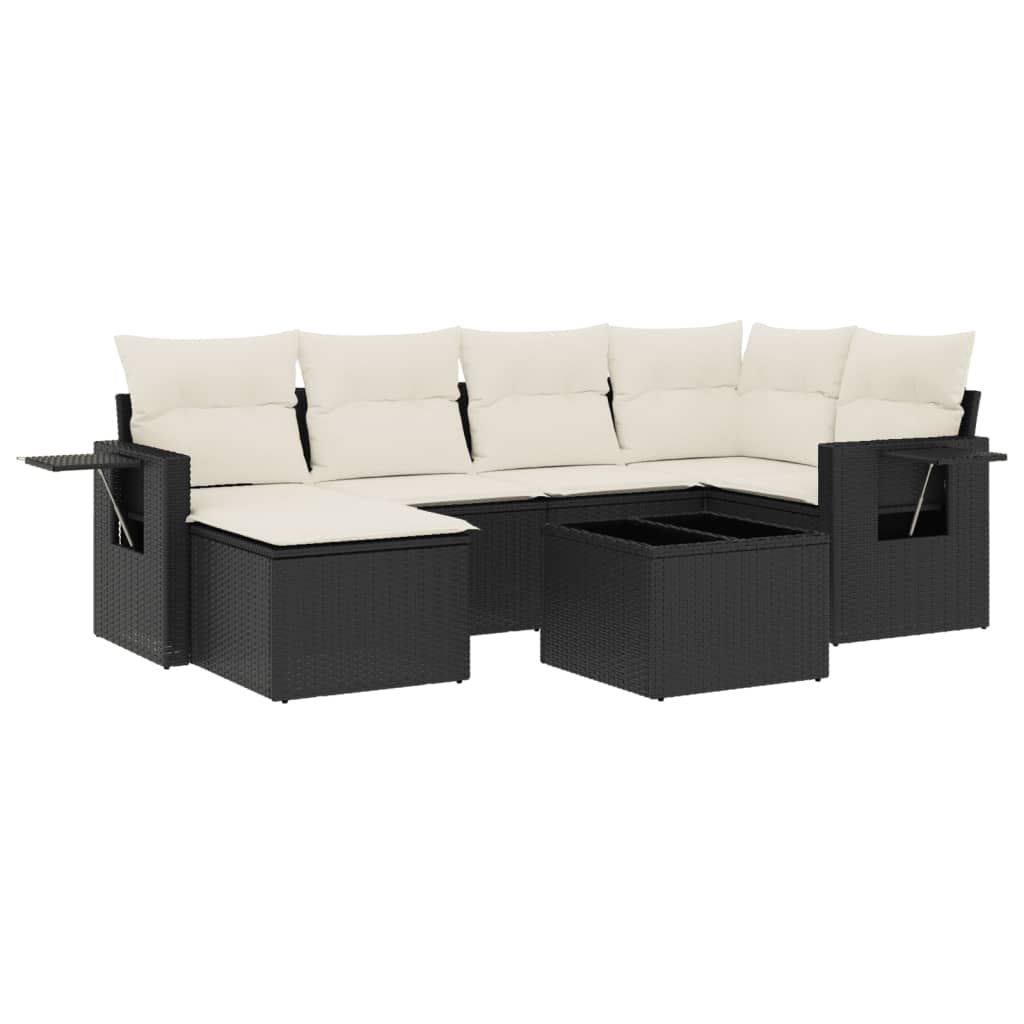 7 részes fekete polyrattan kerti ülőgarnitúra párnával 2