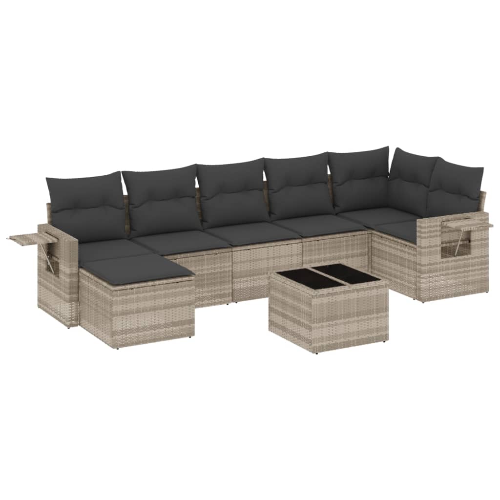 8 részes világosszürke polyrattan kerti ülőgarnitúra párnával 2
