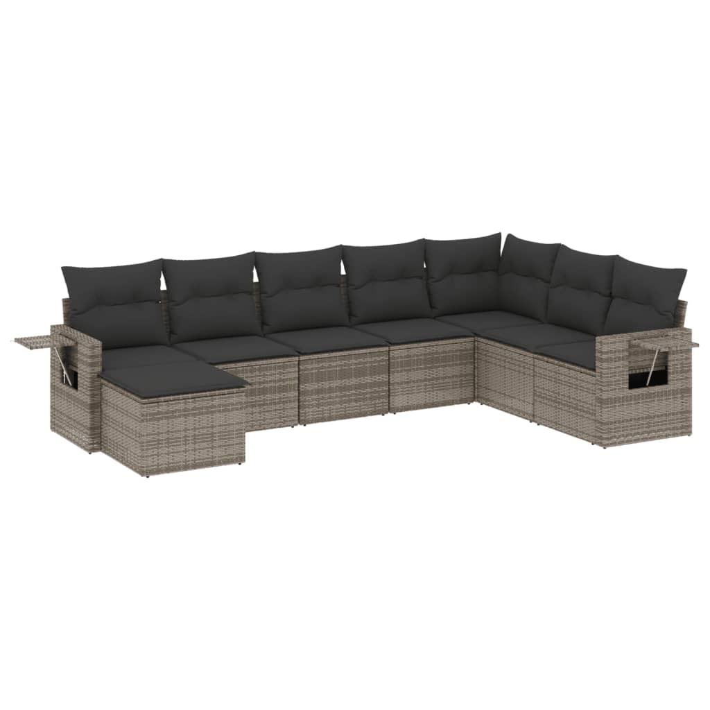 8 részes szürke polyrattan kerti ülőgarnitúra párnákkal 2