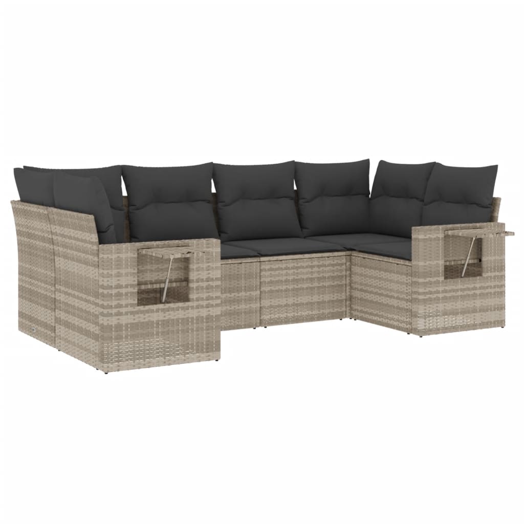 6 részes világosszürke polyrattan kerti ülőgarnitúra párnákkal 2
