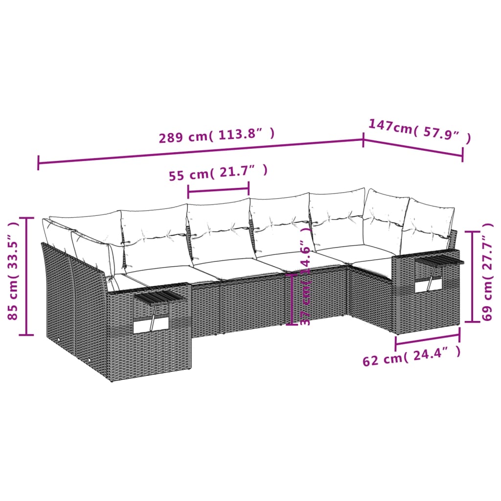 7 részes szürke polyrattan kerti ülőgarnitúra párnákkal 3