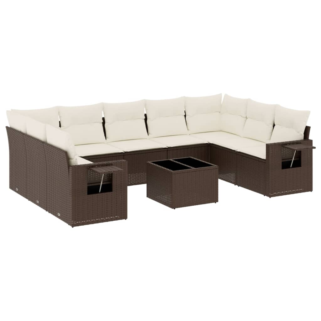 10 részes barna polyrattan kerti ülőgarnitúra párnákkal 2