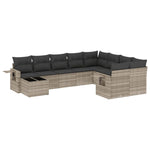 10 részes világosszürke polyrattan kerti ülőgarnitúra párnákkal 2