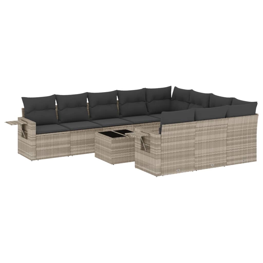 11 részes világosszürke polyrattan kerti ülőgarnitúra párnákkal 2