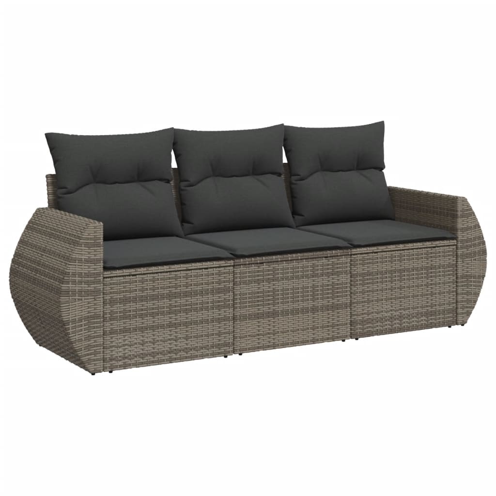 3 részes szürke polyrattan kerti ülőgarnitúra párnákkal 2