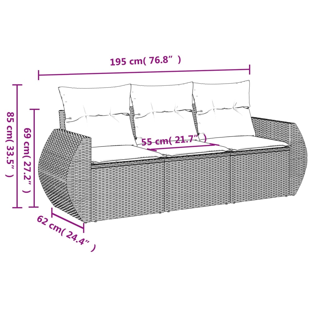 3 részes szürke polyrattan kerti ülőgarnitúra párnákkal 3