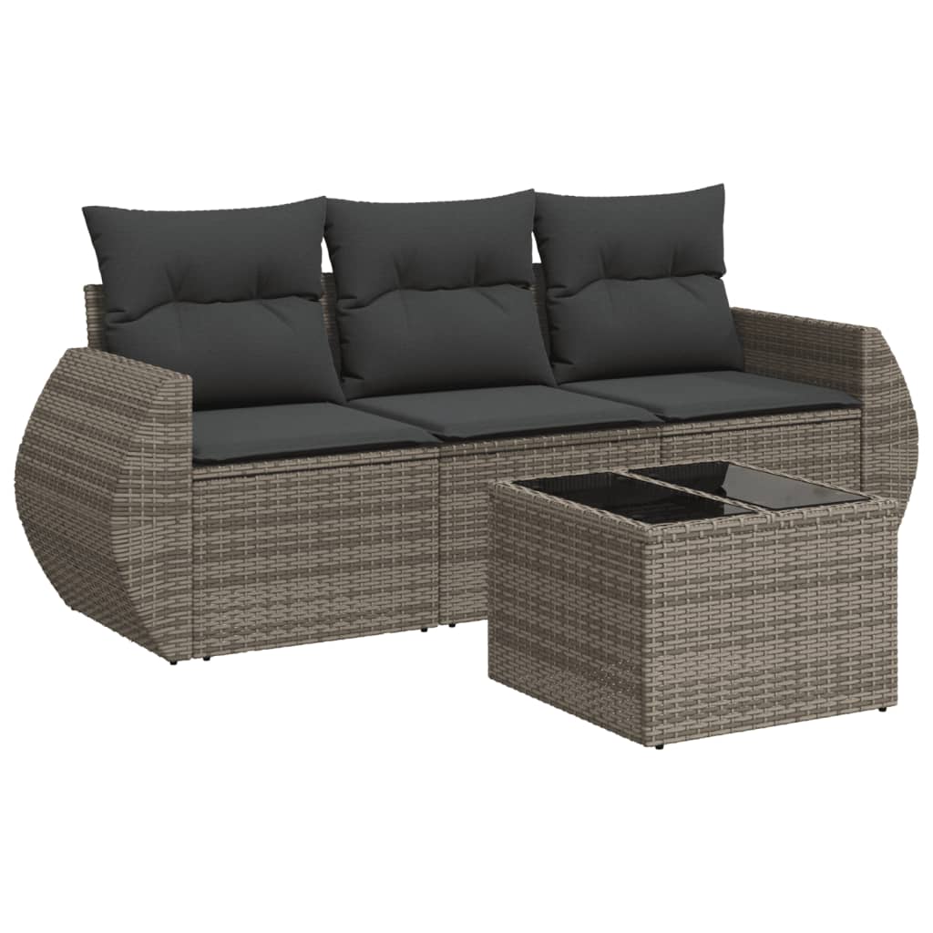 4 részes szürke polyrattan kerti ülőgarnitúra párnákkal 2
