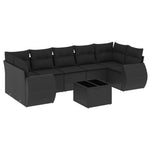 8 részes fekete polyrattan kerti ülőgarnitúra párnákkal 2