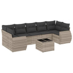 8 részes világosszürke polyrattan kerti ülőgarnitúra párnával 2