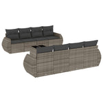 9 részes szürke polyrattan kerti ülőgarnitúra párnákkal 2
