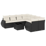 9 részes fekete polyrattan kerti ülőgarnitúra párnákkal 2