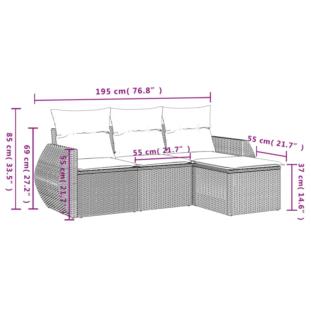 4 részes barna polyrattan kerti ülőgarnitúra párnákkal 3
