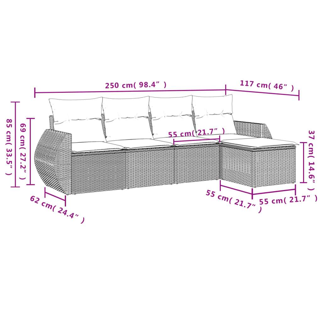 5 részes bézs polyrattan kerti ülőgarnitúra párnákkal 3