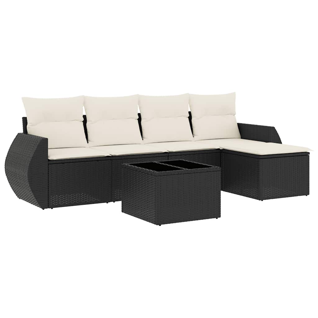 6 részes fekete polyrattan kerti ülőgarnitúra párnákkal 2