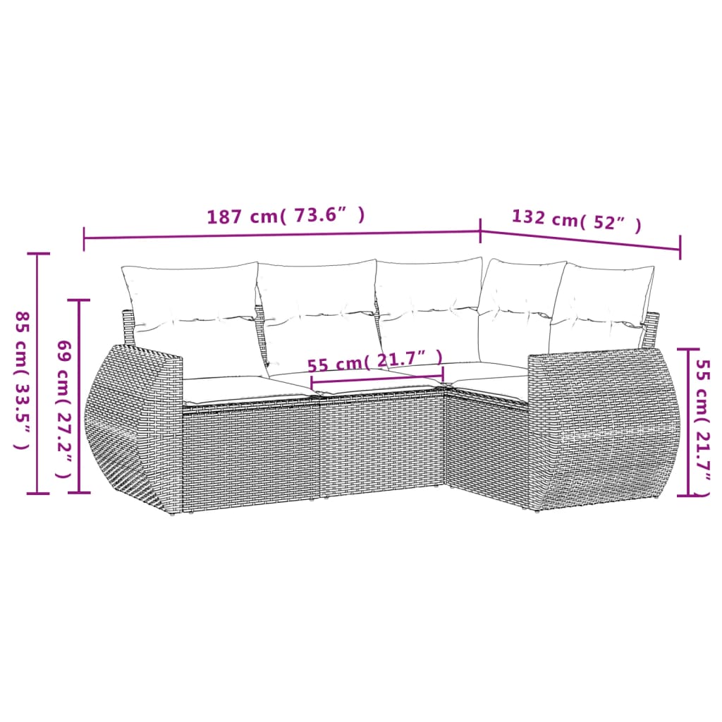 4 részes bézs polyrattan kerti ülőgarnitúra párnákkal 3