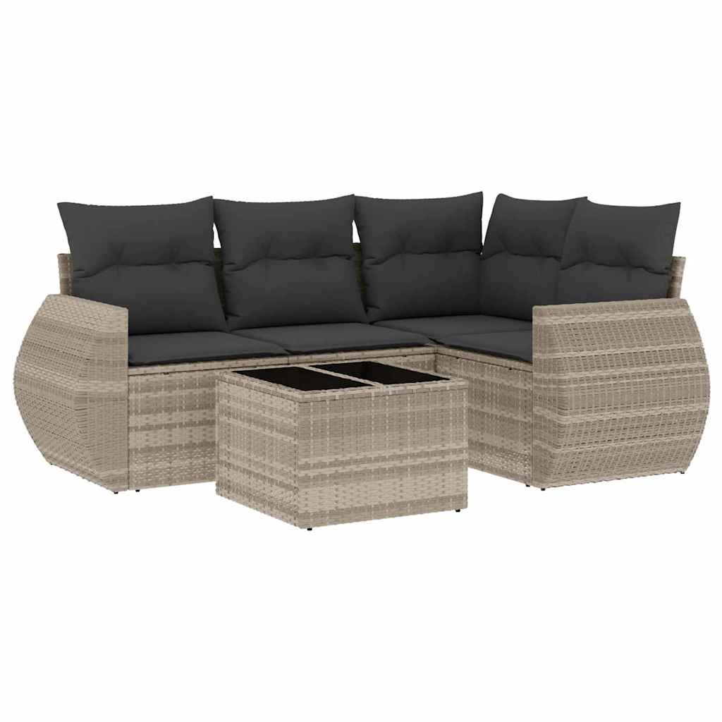 5 részes világosszürke polyrattan kerti ülőgarnitúra párnákkal 2