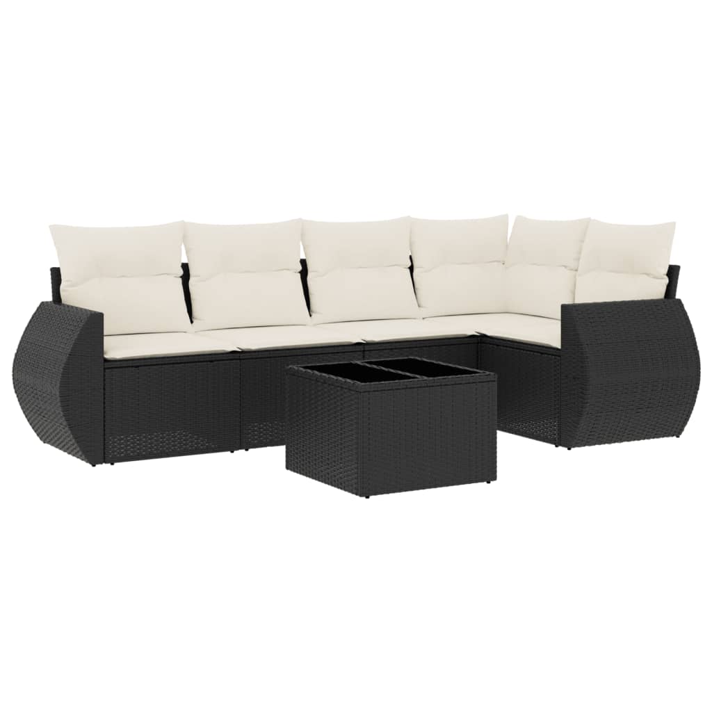 6 részes fekete polyrattan kerti ülőgarnitúra párnákkal 2