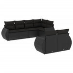 7 részes fekete polyrattan kerti ülőgarnitúra párnával 2