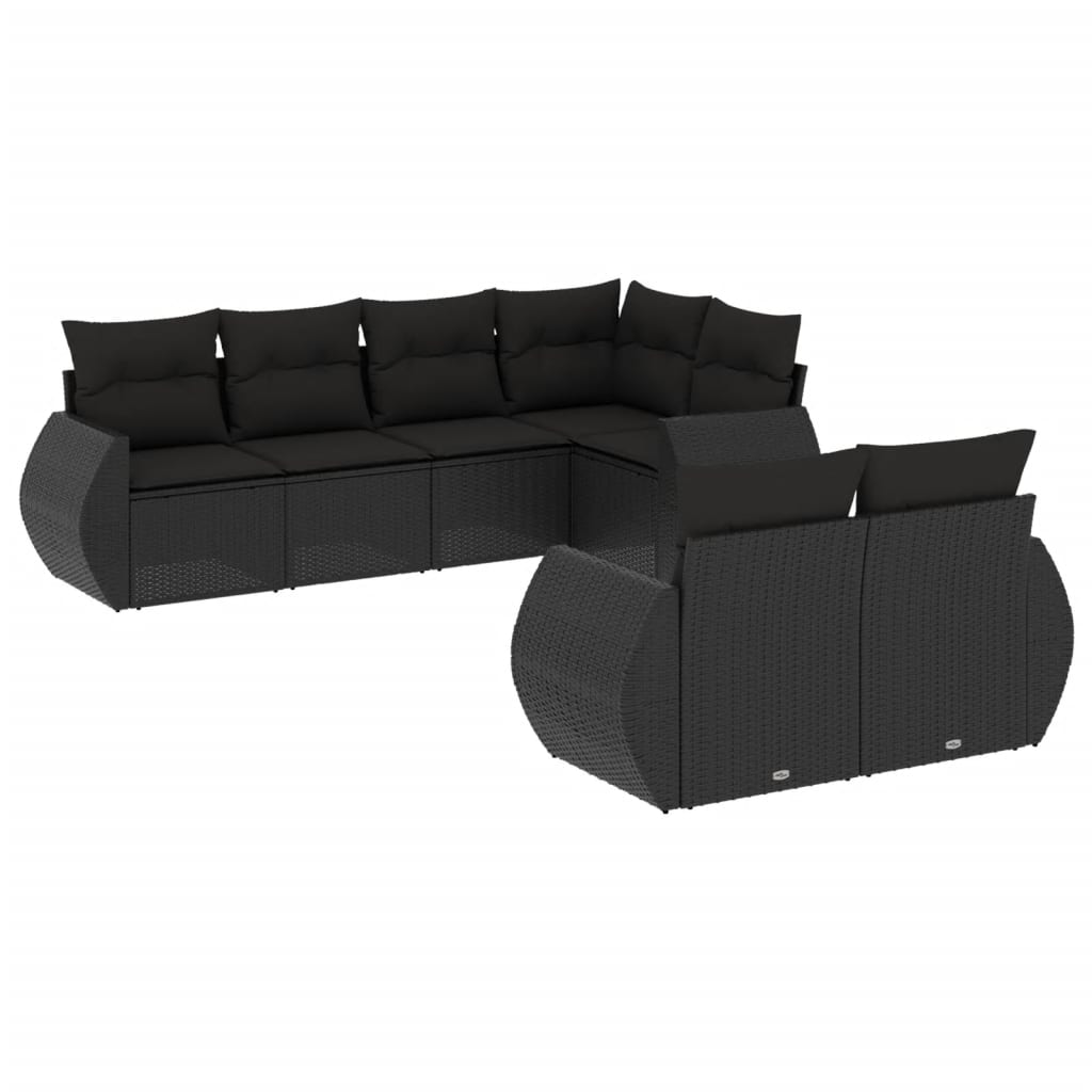 7 részes fekete polyrattan kerti ülőgarnitúra párnával 2