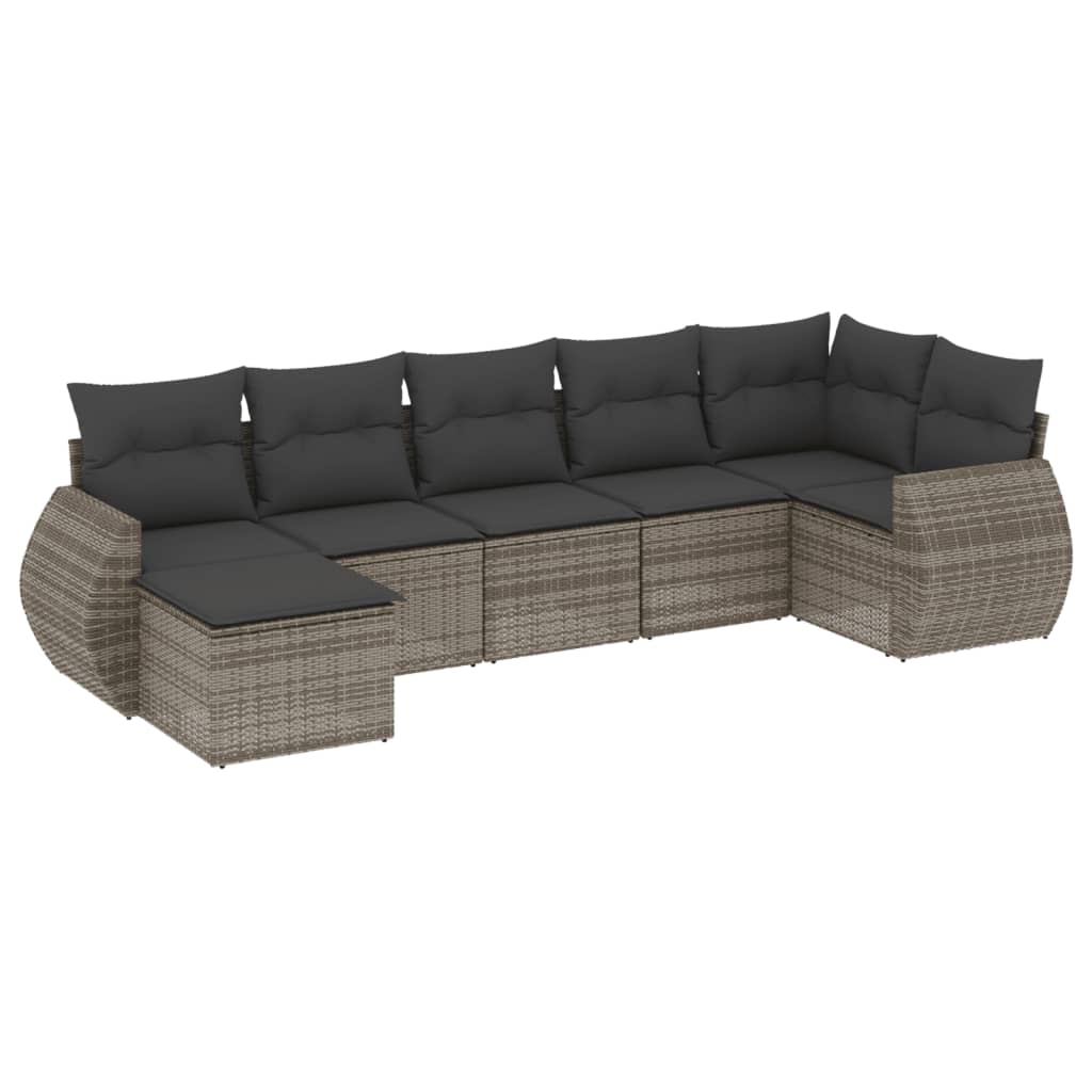7 részes szürke polyrattan kerti ülőgarnitúra párnákkal 2