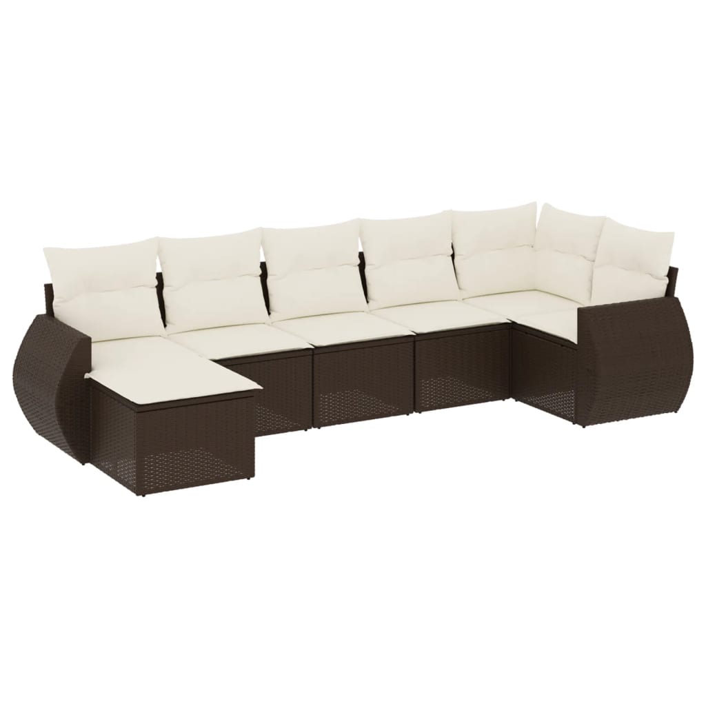 7 részes barna polyrattan kerti ülőgarnitúra párnákkal 2