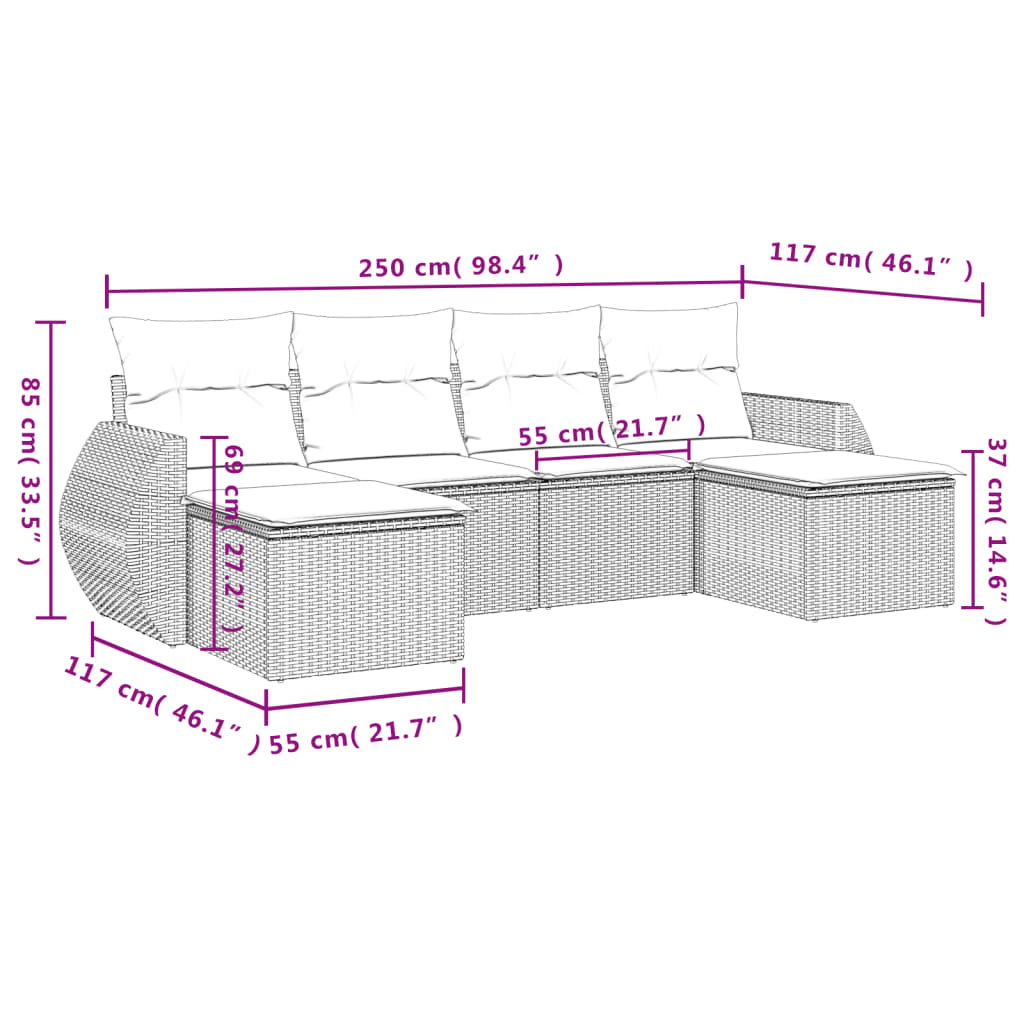 6 részes szürke polyrattan kerti ülőgarnitúra párnákkal 3