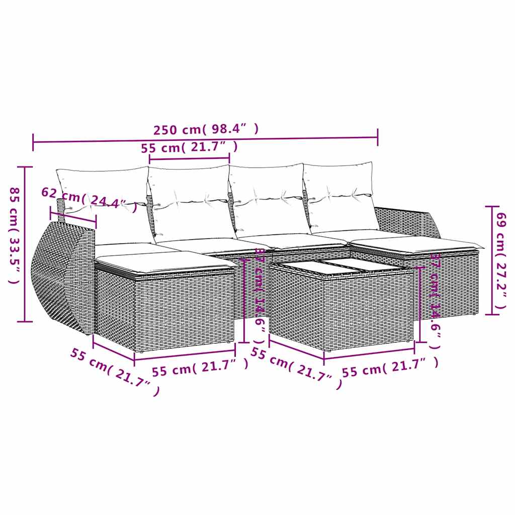7 részes fekete polyrattan kerti ülőgarnitúra párnával 3