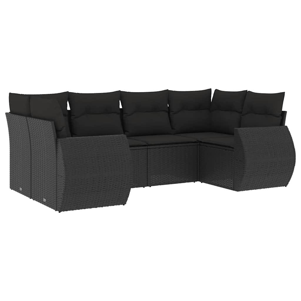 6 részes fekete polyrattan kerti ülőgarnitúra párnákkal 2